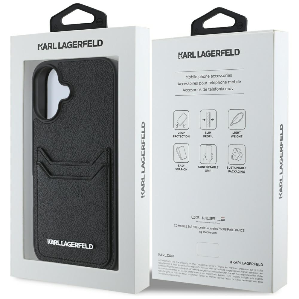 iTok webáruház - Karl Lagerfeld Karl Lagerfeld HC Grained PU Cardslot Metal Elong tok iPhone 16 készülékhez (fekete) 8 Karl Lagerfeld HC Grained PU Cardslot Metal Elong iPhone 16 Case (fekete)