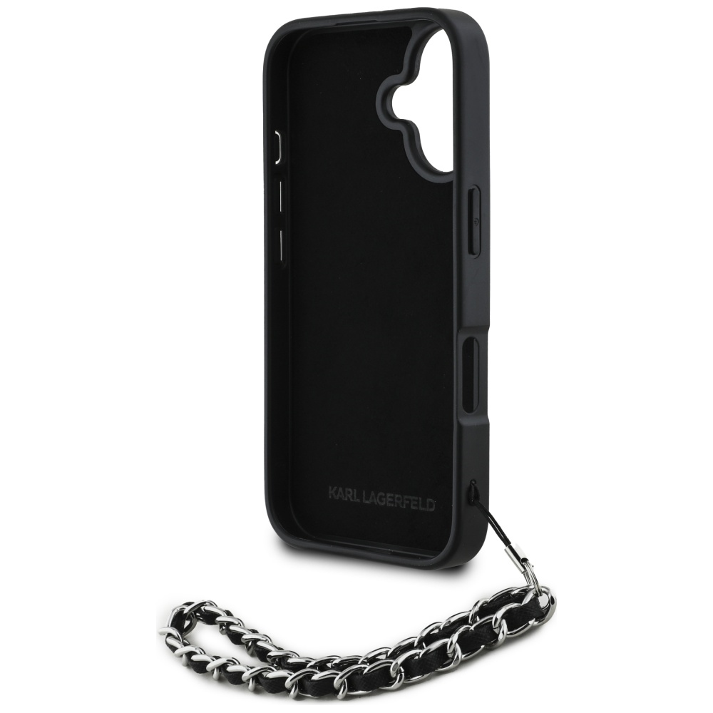 iTok webáruház - Karl Lagerfeld Karl Lagerfeld Saffiano Crystals láncos tok iPhone 16 készülékhez (fekete) 6 Karl Lagerfeld Saffiano Crystals w/Chain iPhone 16 Case (fekete)