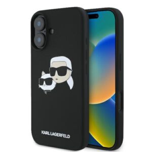 Karl Lagerfeld Silicone Nauble Heads Print MagSafe szilikon tok iPhone 16-hoz (fekete)
