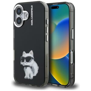 Karl Lagerfeld IML Aquarelle Choupette & Logo tok iPhone 16 készülékhez (fekete)