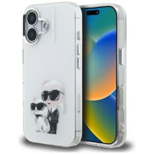 Karl Lagerfeld IML Aquarelle Karl & Choupette & Logo iPhone 16 tok (fehér)