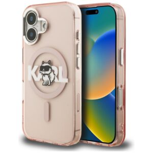 Karl Lagerfeld IML Choupette Sketch Logo MagSafe tok iPhone 16-hoz (rózsaszín)