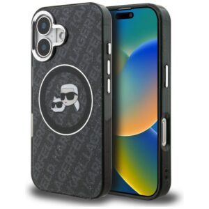 Karl Lagerfeld IML Glitter Karl & Choupette Heads Logo MagSafe tok iPhone 16 (fekete)