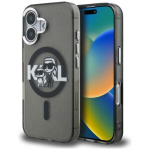 Karl Lagerfeld IML Glitter Karl & Choupette Sketch Logo MagSafe tok iPhone 16 (fekete)