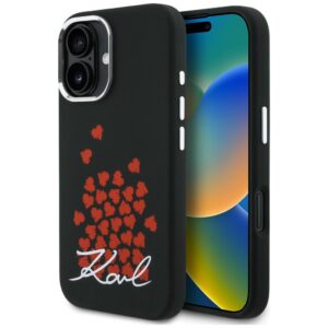 Karl Lagerfeld Silicone Heart Sign Logo MagSafe tok iPhone 16 készülékhez (fekete)