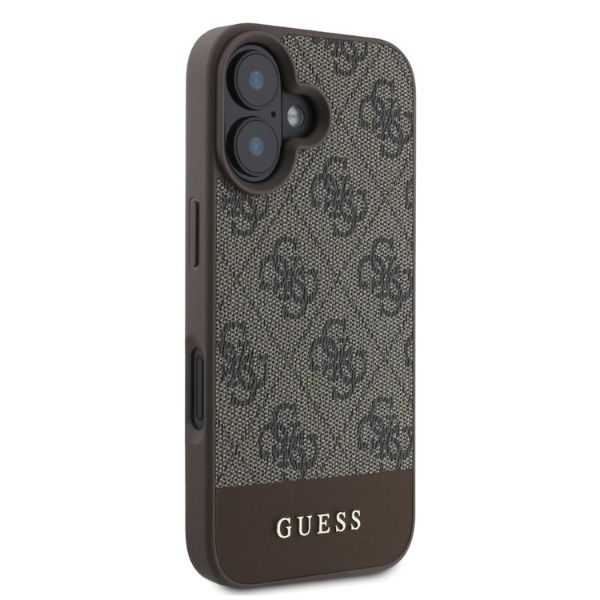 iTok webáruház - Guess Guess 4G Bottom Stripe iPhone 16 tok (barna) 4 Guess 4G Bottom Stripe iPhone 16 Case (barna)