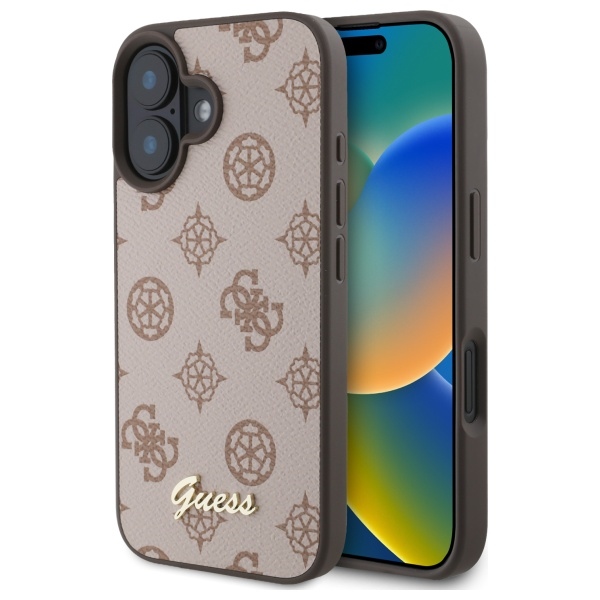 iTok webáruház - Guess Guess Peony Script MagSafe iPhone 16 tok – barna (barna) 1 Guess Peony Script MagSafe iPhone 16 Case (barna)