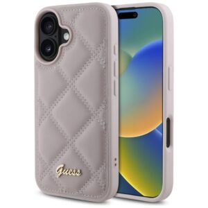 Guess Quilted Metal Logo iPhone 16 tok (rózsaszín)