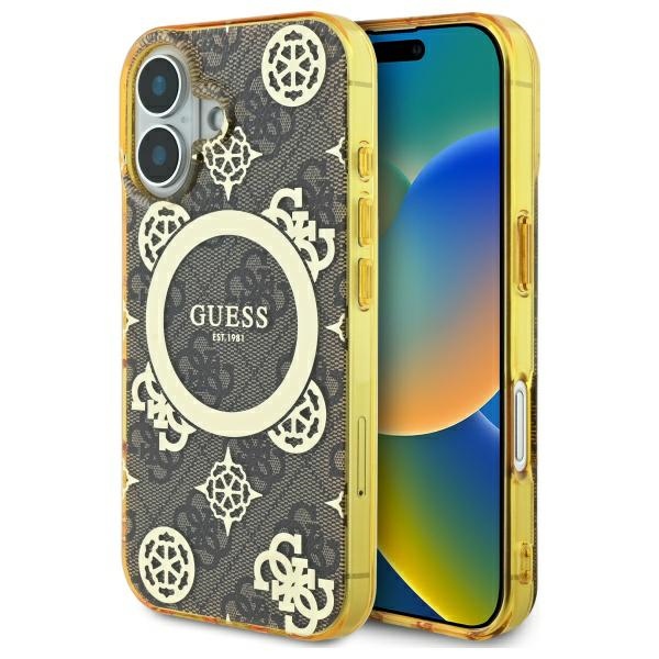 iTok webáruház - Guess Guess IML Peony On 4G Background MagSafe iPhone 16 tok (barna) 1 Guess IML Peony On 4G Background MagSafe iPhone 16 Case (barna)