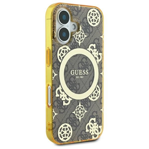 iTok webáruház - Guess Guess IML Peony On 4G Background MagSafe iPhone 16 tok (barna) 4 Guess IML Peony On 4G Background MagSafe iPhone 16 Case (barna)
