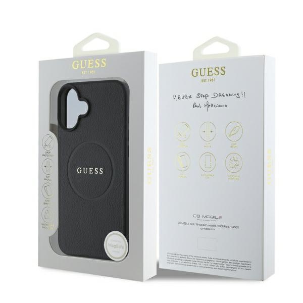 iTok webáruház - Guess Guess Grained Gold Ring MagSafe tok iPhone 16 készülékhez (fekete) 6 Guess Grained Gold Ring MagSafe case for iPhone 16 (fekete)
