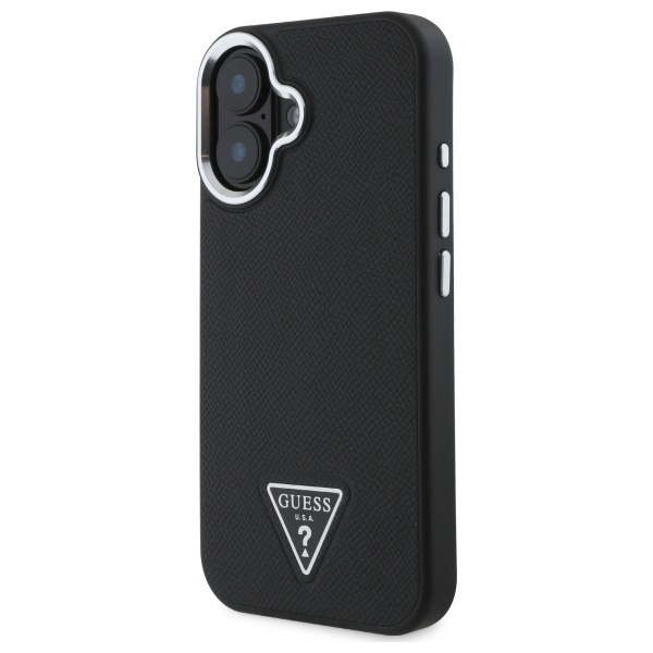 iTok webáruház - Guess Guess Grained Triangle MagSafe tok iPhone 16-hoz (fekete) 2 Guess Grained Triangle MagSafe case for iPhone 16 (fekete)