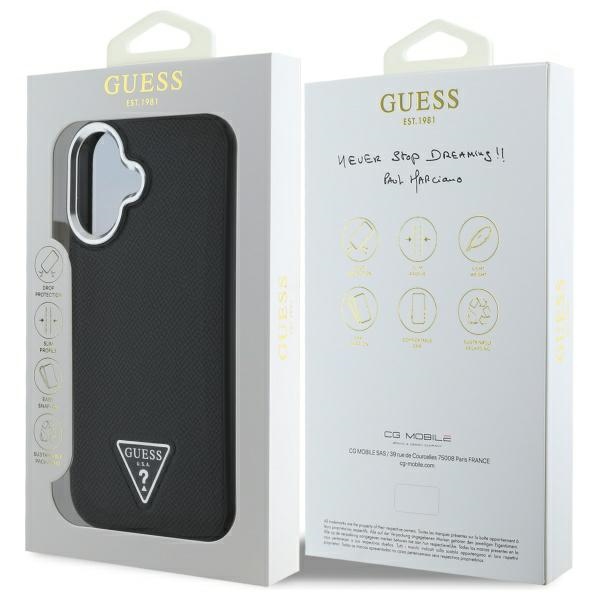iTok webáruház - Guess Guess Grained Triangle MagSafe tok iPhone 16-hoz (fekete) 8 Guess Grained Triangle MagSafe case for iPhone 16 (fekete)