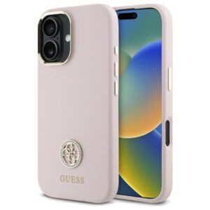 Guess Silicone Logo Strass 4G szilikon tok iPhone 16-hoz (világos rózsaszín)