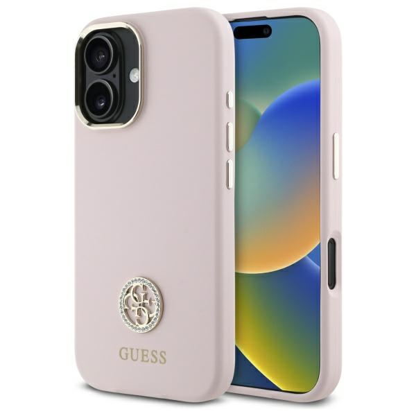 iTok webáruház - Guess Guess Silicone Logo Strass 4G szilikon tok iPhone 16-hoz (világos rózsaszín) 1 Guess Silicone Logo Strass 4G case for iPhone 16 (világos rózsaszín)