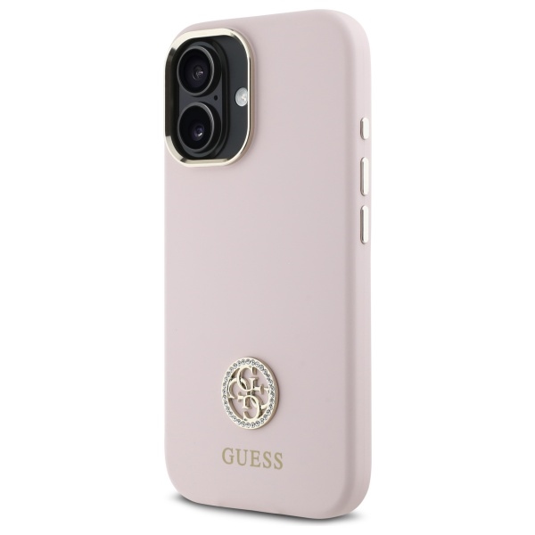 iTok webáruház - Guess Guess Silicone Logo Strass 4G szilikon tok iPhone 16-hoz (világos rózsaszín) 2 Guess Silicone Logo Strass 4G case for iPhone 16 (világos rózsaszín)