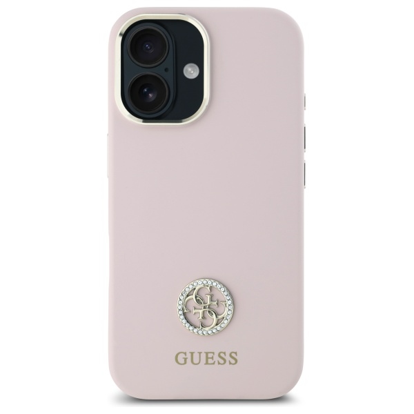 iTok webáruház - Guess Guess Silicone Logo Strass 4G szilikon tok iPhone 16-hoz (világos rózsaszín) 3 Guess Silicone Logo Strass 4G case for iPhone 16 (világos rózsaszín)