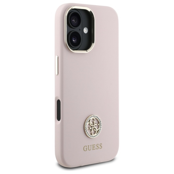 iTok webáruház - Guess Guess Silicone Logo Strass 4G szilikon tok iPhone 16-hoz (világos rózsaszín) 4 Guess Silicone Logo Strass 4G case for iPhone 16 (világos rózsaszín)