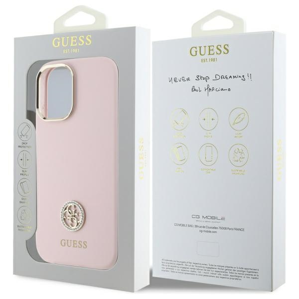 iTok webáruház - Guess Guess Silicone Logo Strass 4G szilikon tok iPhone 16-hoz (világos rózsaszín) 8 Guess Silicone Logo Strass 4G case for iPhone 16 (világos rózsaszín)