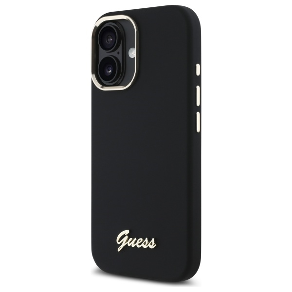 iTok webáruház - Guess Guess Silicone Script Metal Logo & Frame szilikon tok iPhone 16 készülékhez (fekete) 2 Guess Silicone Script Metal Logo & Frame Case for iPhone 16 (fekete)