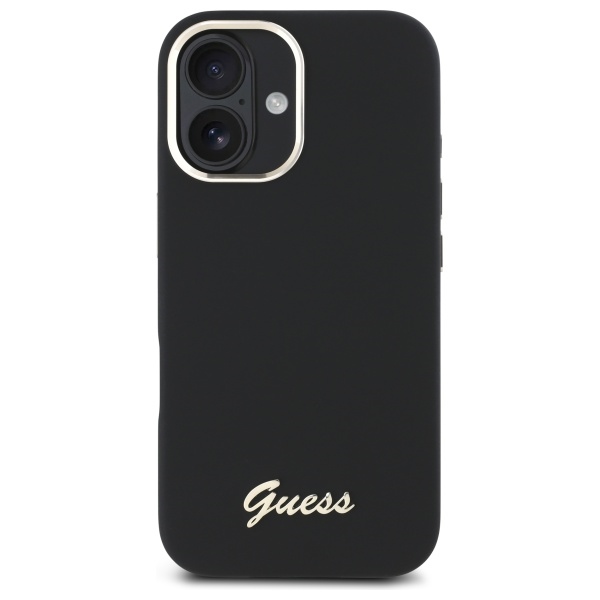 iTok webáruház - Guess Guess Silicone Script Metal Logo & Frame szilikon tok iPhone 16 készülékhez (fekete) 3 Guess Silicone Script Metal Logo & Frame Case for iPhone 16 (fekete)