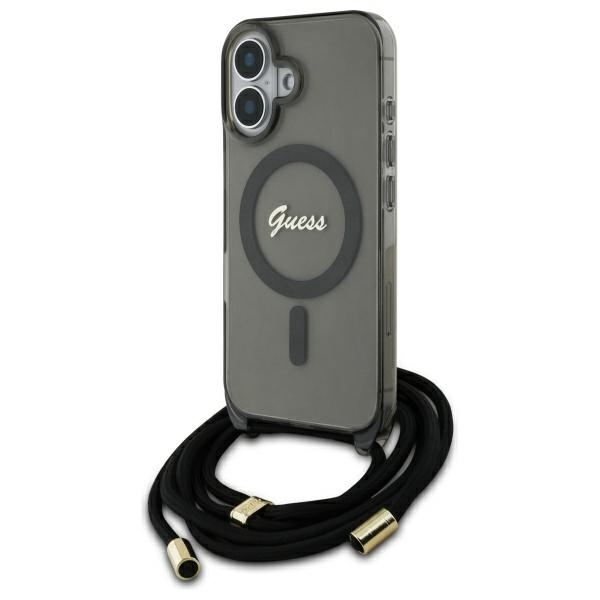 iTok webáruház - Guess Guess Crossbody Cord Script MagSafe tok iPhone 16-hoz (fekete) 1 Guess Crossbody Cord Script MagSafe iPhone 16 Case (fekete)