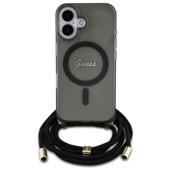 iTok webáruház - Guess Guess Crossbody Cord Script MagSafe tok iPhone 16-hoz (fekete) 2 Guess Crossbody Cord Script MagSafe iPhone 16 Case (fekete)