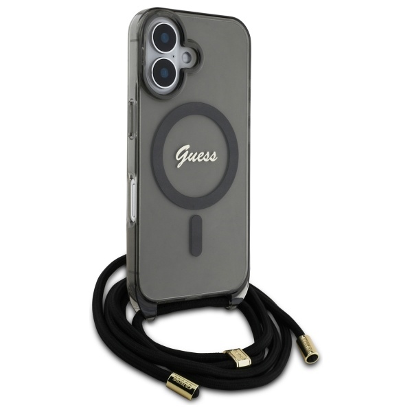iTok webáruház - Guess Guess Crossbody Cord Script MagSafe tok iPhone 16-hoz (fekete) 3 Guess Crossbody Cord Script MagSafe iPhone 16 Case (fekete)