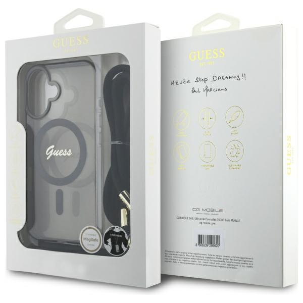 iTok webáruház - Guess Guess Crossbody Cord Script MagSafe tok iPhone 16-hoz (fekete) 7 Guess Crossbody Cord Script MagSafe iPhone 16 Case (fekete)