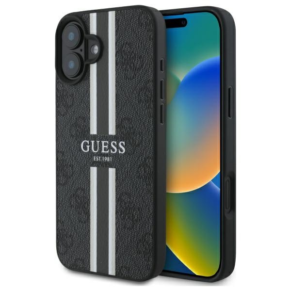 iTok webáruház - Guess Guess 4G Printed Stripes MagSafe tok iPhone 16 készülékhez (fekete) 1 Guess 4G Printed Stripes MagSafe case for iPhone 16 (fekete)