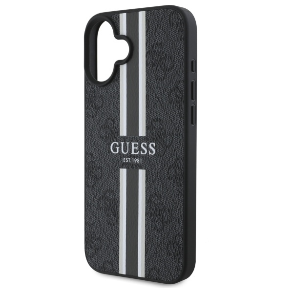 iTok webáruház - Guess Guess 4G Printed Stripes MagSafe tok iPhone 16 készülékhez (fekete) 6 Guess 4G Printed Stripes MagSafe case for iPhone 16 (fekete)