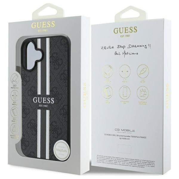 iTok webáruház - Guess Guess 4G Printed Stripes MagSafe tok iPhone 16 készülékhez (fekete) 8 Guess 4G Printed Stripes MagSafe case for iPhone 16 (fekete)