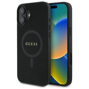 Guess Saffiano Classic Logo MagSafe tok iPhone 16 készülékhez (fekete)