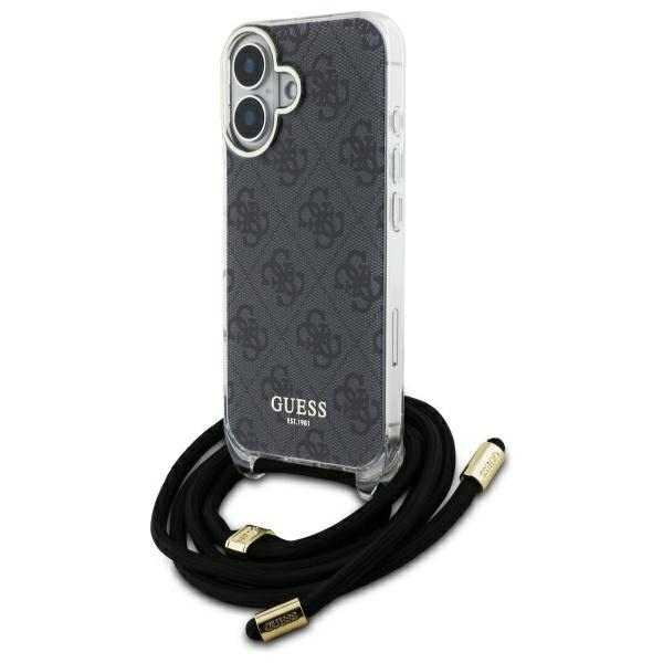 iTok webáruház - Guess Guess Crossbody Cord 4G Print tok iPhone 16 készülékhez (fekete) 1 Guess Crossbody Cord 4G Print Case for iPhone 16 (fekete)