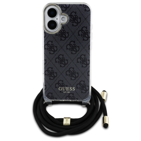 iTok webáruház - Guess Guess Crossbody Cord 4G Print tok iPhone 16 készülékhez (fekete) 2 Guess Crossbody Cord 4G Print Case for iPhone 16 (fekete)