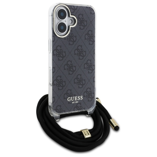 iTok webáruház - Guess Guess Crossbody Cord 4G Print tok iPhone 16 készülékhez (fekete) 3 Guess Crossbody Cord 4G Print Case for iPhone 16 (fekete)