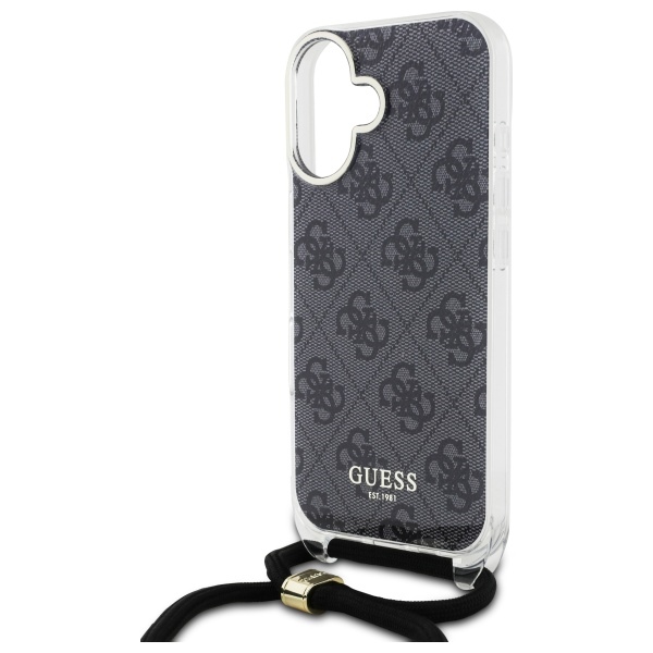 iTok webáruház - Guess Guess Crossbody Cord 4G Print tok iPhone 16 készülékhez (fekete) 5 Guess Crossbody Cord 4G Print Case for iPhone 16 (fekete)