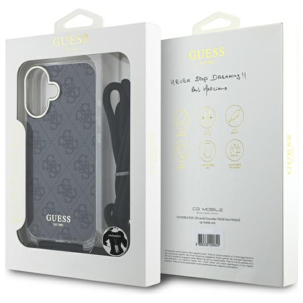iTok webáruház - Guess Guess Crossbody Cord 4G Print tok iPhone 16 készülékhez (fekete) 7 Guess Crossbody Cord 4G Print Case for iPhone 16 (fekete)