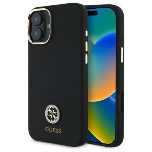 Guess Silicone Logo Strass 4G tok iPhone 16 készülékhez (fekete)