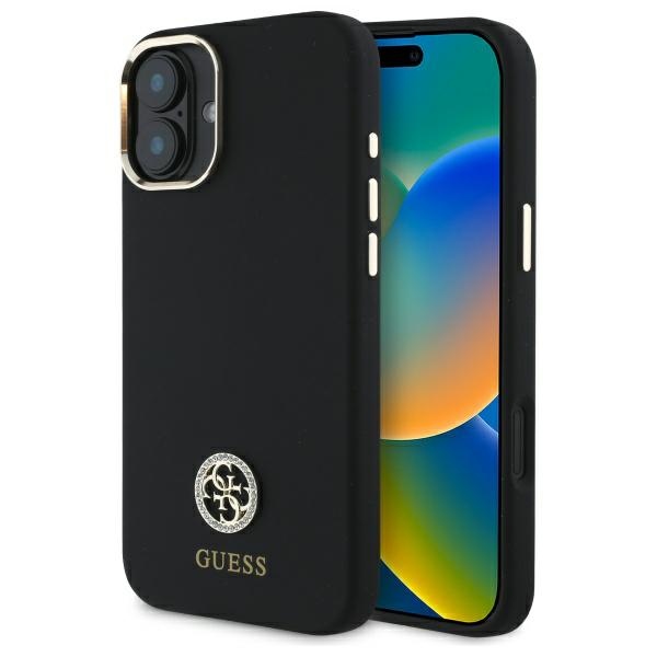iTok webáruház - Guess Guess Silicone Logo Strass 4G tok iPhone 16 készülékhez (fekete) 1 Guess Silicone Logo Strass 4G Case for iPhone 16 (fekete)