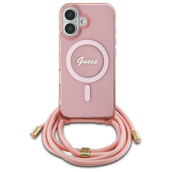 iTok webáruház - Guess Guess Crossbody Cord Script MagSafe tok iPhone 16 készülékhez (rózsaszín) 1 Guess Crossbody Cord Script MagSafe iPhone 16 Case (rózsaszín)