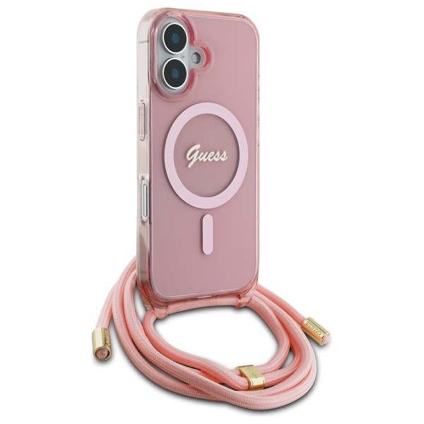 iTok webáruház - Guess Guess Crossbody Cord Script MagSafe tok iPhone 16 készülékhez (rózsaszín) 3 Guess Crossbody Cord Script MagSafe iPhone 16 Case (rózsaszín)