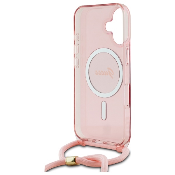 iTok webáruház - Guess Guess Crossbody Cord Script MagSafe tok iPhone 16 készülékhez (rózsaszín) 6 Guess Crossbody Cord Script MagSafe iPhone 16 Case (rózsaszín)
