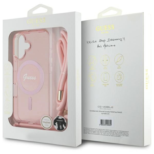 iTok webáruház - Guess Guess Crossbody Cord Script MagSafe tok iPhone 16 készülékhez (rózsaszín) 7 Guess Crossbody Cord Script MagSafe iPhone 16 Case (rózsaszín)