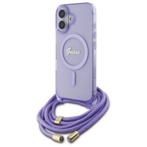 Guess Crossbody Cord Script MagSafe tok iPhone 16 készülékhez (lila)