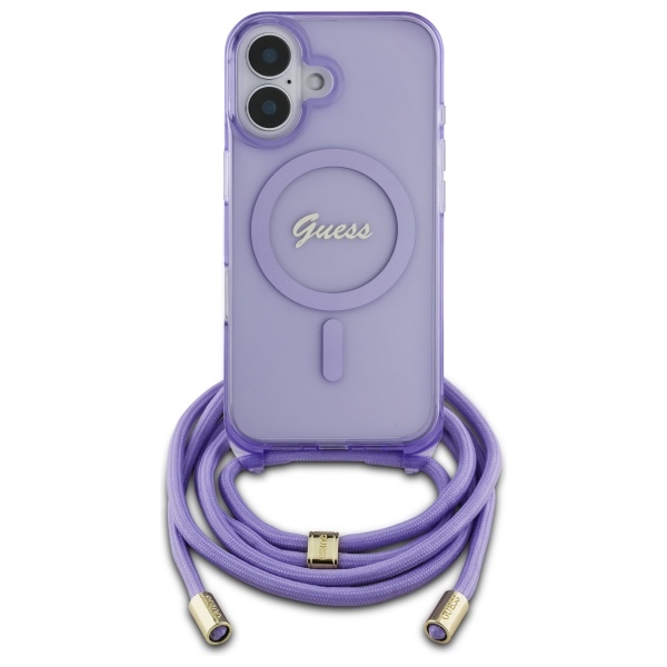 iTok webáruház - Guess Guess Crossbody Cord Script MagSafe tok iPhone 16 készülékhez (lila) 2 Guess Crossbody Cord Script MagSafe iPhone 16 Case (lila)