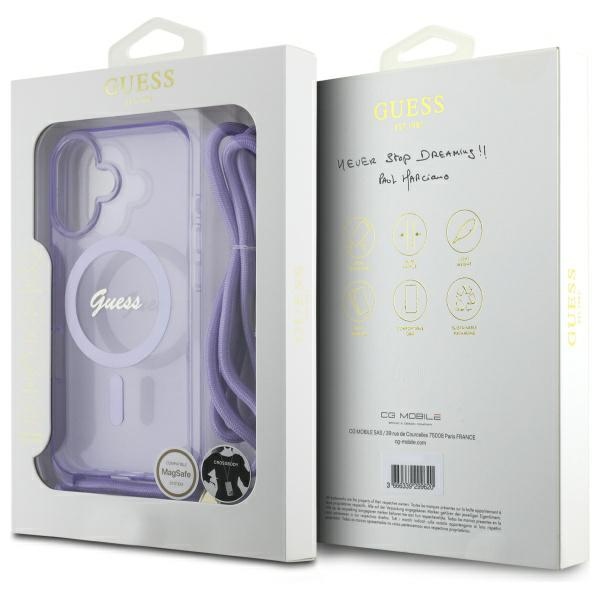 iTok webáruház - Guess Guess Crossbody Cord Script MagSafe tok iPhone 16 készülékhez (lila) 7 Guess Crossbody Cord Script MagSafe iPhone 16 Case (lila)