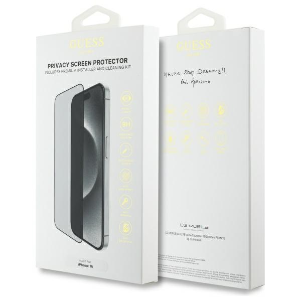 iTok webáruház - Guess Guess Privacy 2.5D Outline edzett üveg kijelzővédő iPhone 16-hoz 2 Guess Screen Protector Privacy 2.5D Outline tempered glass for iPhone 16
