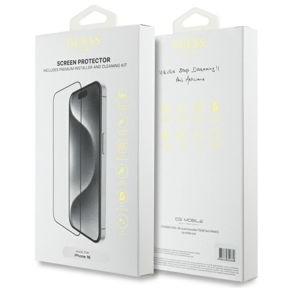 iTok webáruház - Guess Guess Screen Protector 2.5D Outline edzett üveg iPhone 16 készülékhez 2 Guess Screen Protector 2.5D Outline Tempered Glass for iPhone 16