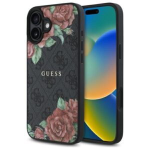 Guess GUHMP16SP4ROPEMCK iPhone 16 6,1 hüvelykes fekete kemény tok 4G Flowers Print MagSafe